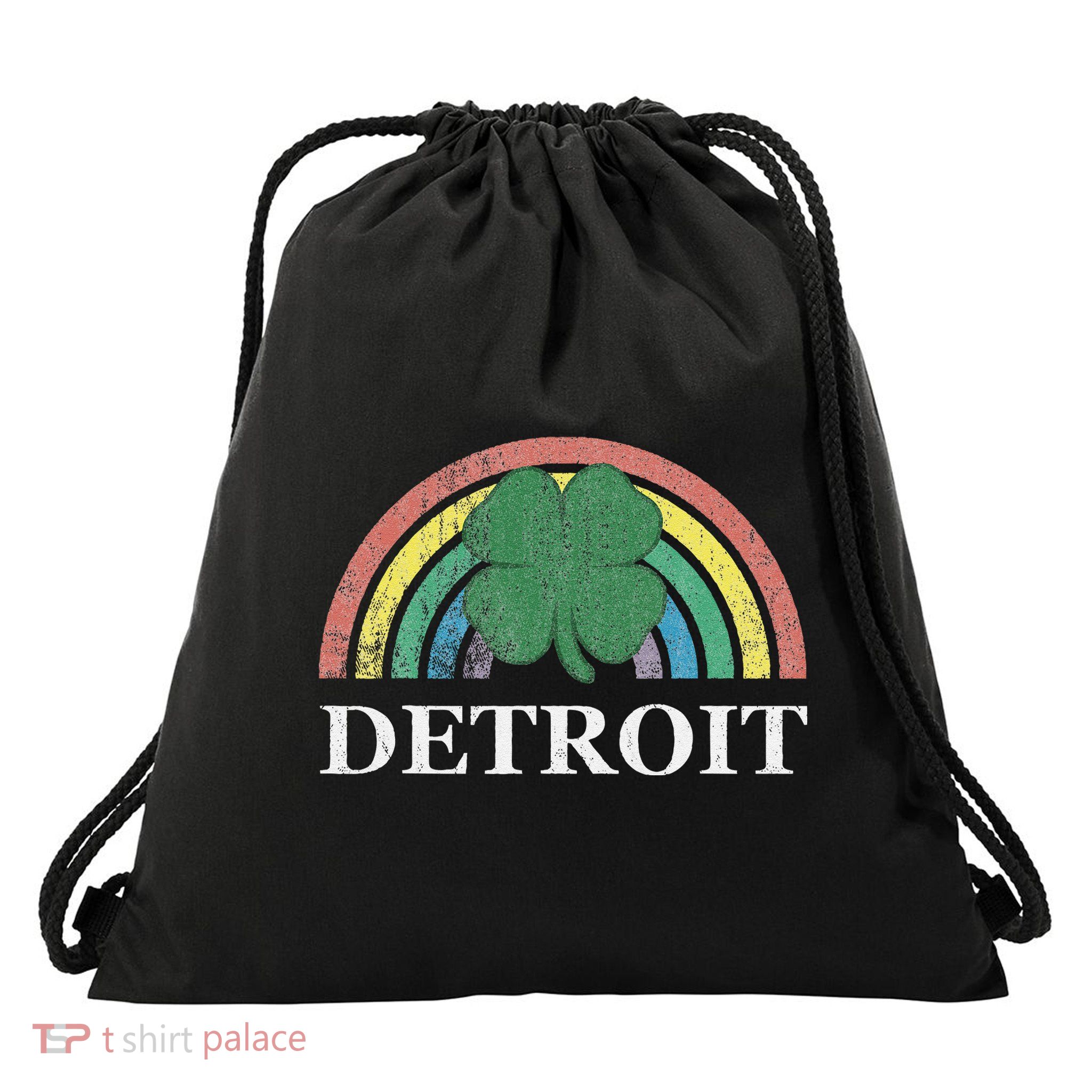 Detroit Shamrock St. Patrick's Day Rainbow Saint Paddy's Drawstring Bag