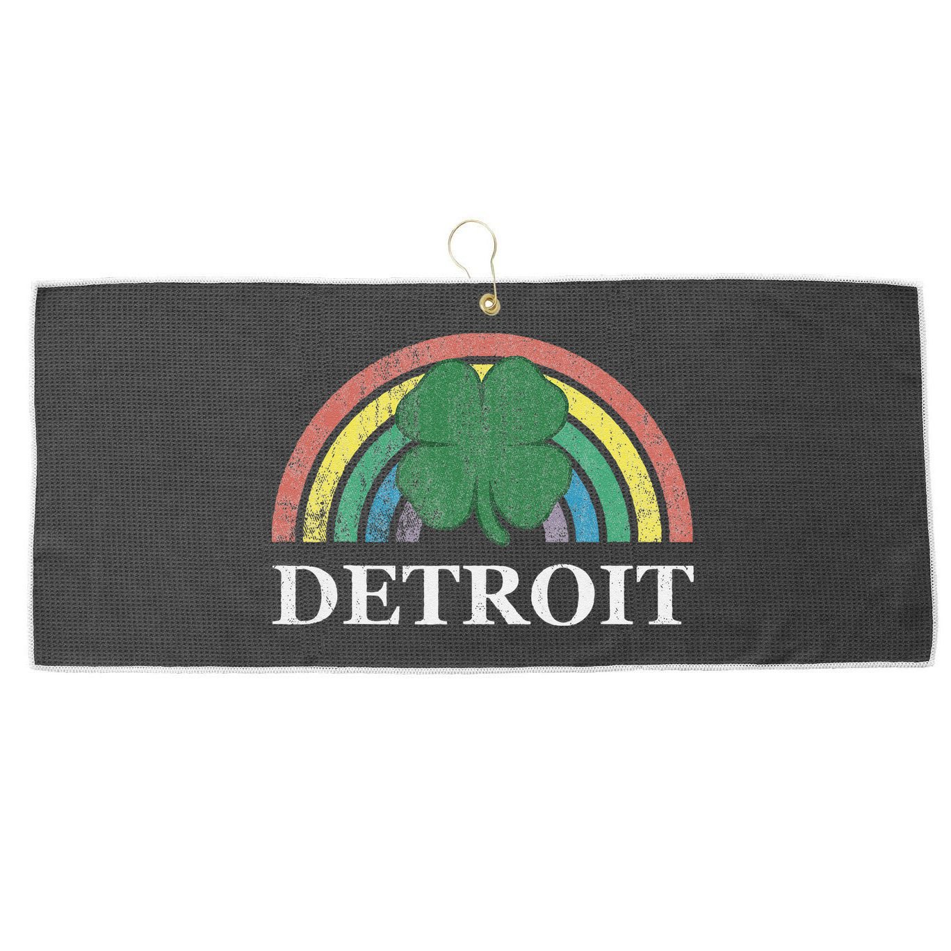 Detroit Shamrock St. Patrick's Day Rainbow Saint Paddy's Large Microfiber Waffle Golf Towel