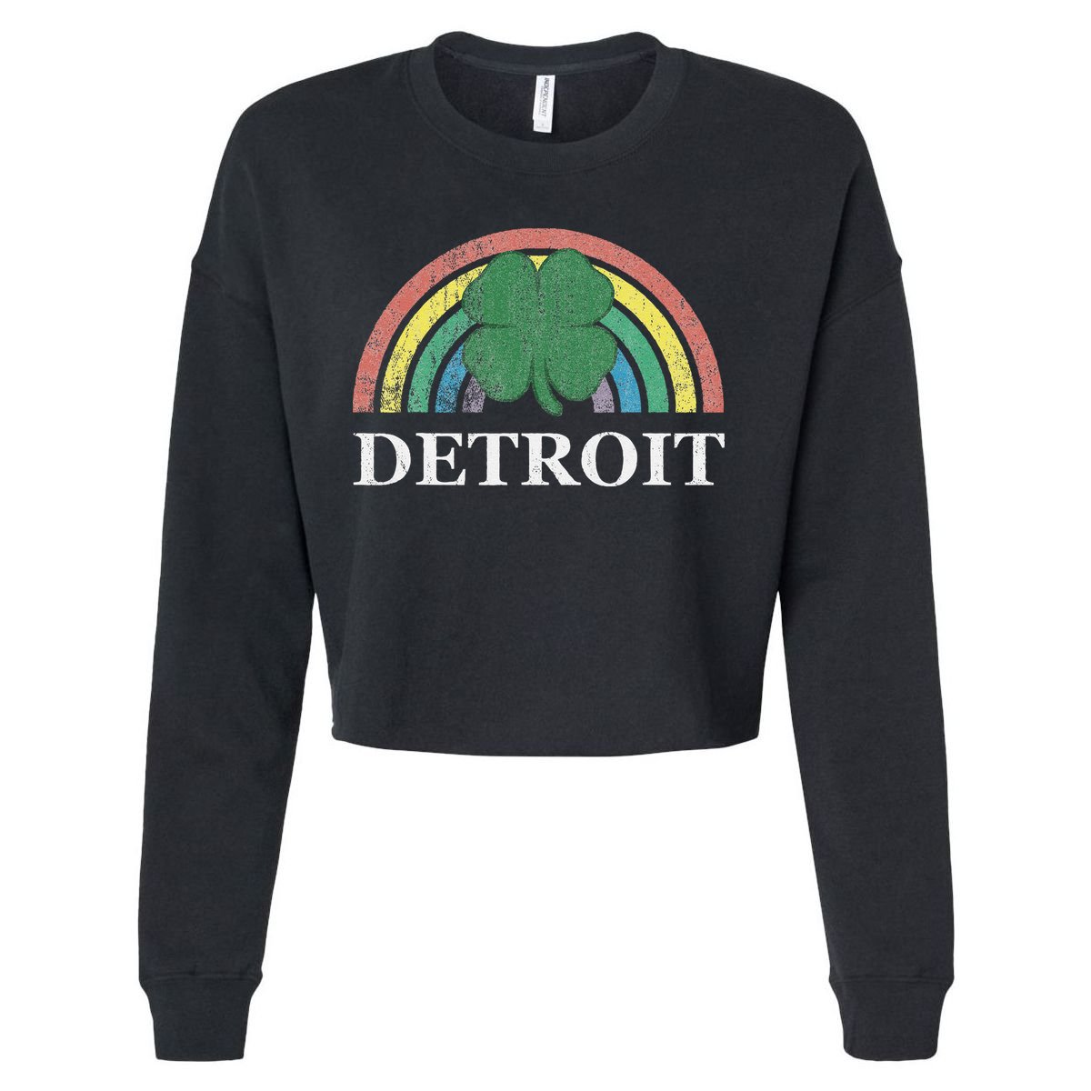 Detroit Shamrock St. Patrick's Day Rainbow Saint Paddy's Cropped Pullover Crew