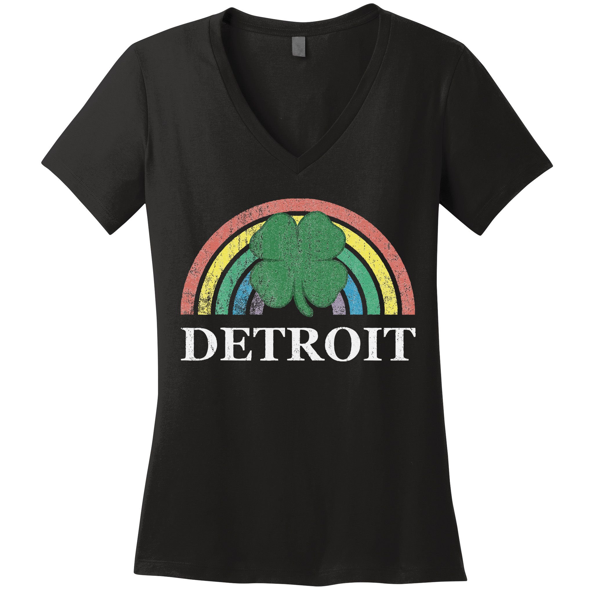 Detroit Shamrock St. Patrick's Day Rainbow Saint Paddy's Women's V-Neck T-Shirt