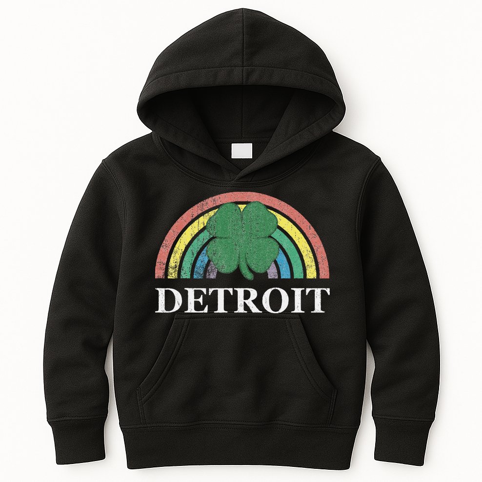 Detroit Shamrock St. Patrick's Day Rainbow Saint Paddy's Kids Hoodie