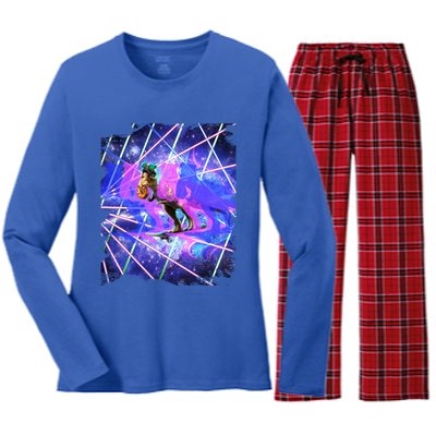 Dinosaur Skateboard Skateboarding Rave Trippy Laser Pizza Meaningful Gift Women's Long Sleeve Flannel Pajama Set 