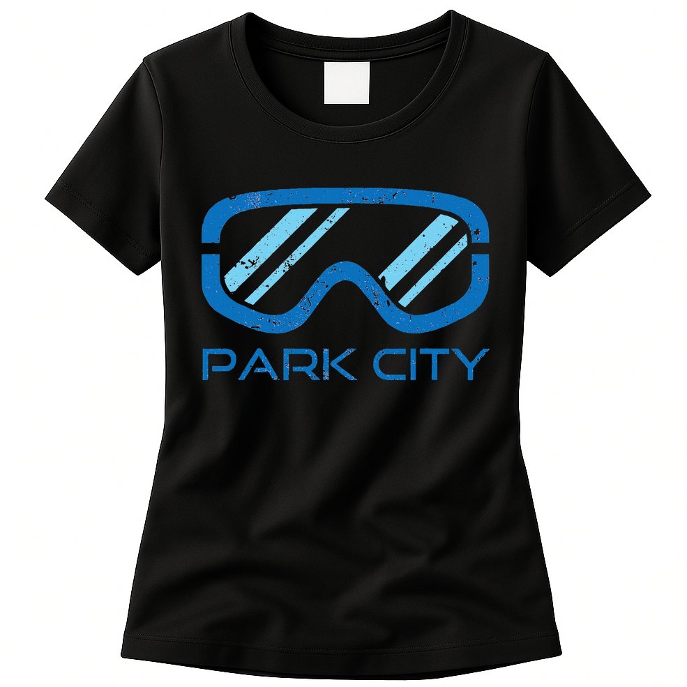 Distressed Ski & Snowboard Goggle Park City Utah Womens T-Shirt