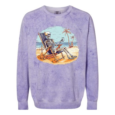 Drinking Skeleton Summer Tropical Beach Vacation Skeleton Colorblast Crewneck Sweatshirt