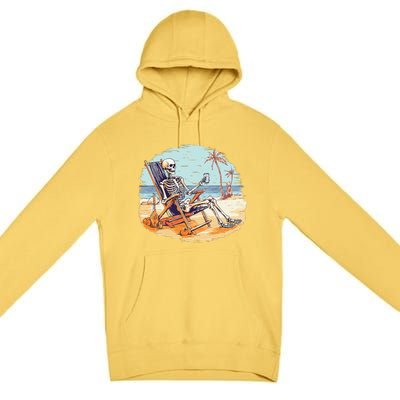 Drinking Skeleton Summer Tropical Beach Vacation Skeleton Premium Pullover Hoodie