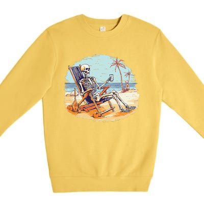 Drinking Skeleton Summer Tropical Beach Vacation Skeleton Premium Crewneck Sweatshirt