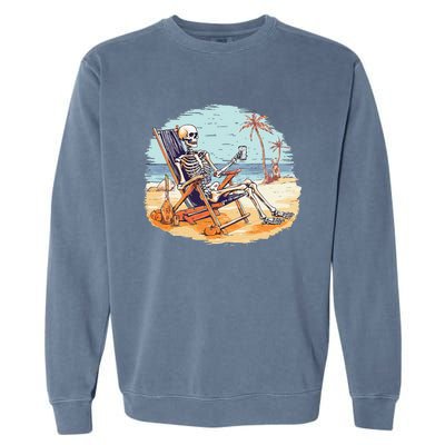 Drinking Skeleton Summer Tropical Beach Vacation Skeleton Garment-Dyed Sweatshirt