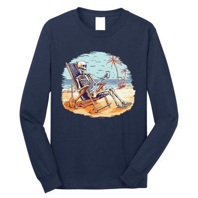 Drinking Skeleton Summer Tropical Beach Vacation Skeleton Long Sleeve Shirt