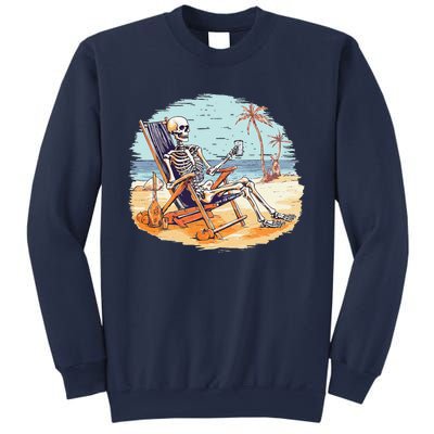 Drinking Skeleton Summer Tropical Beach Vacation Skeleton Sweatshirt