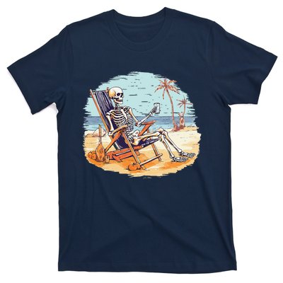 Drinking Skeleton Summer Tropical Beach Vacation Skeleton T-Shirt