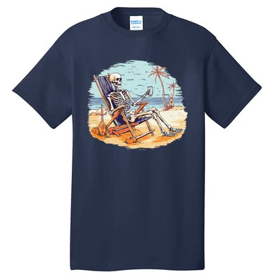 Drinking Skeleton Summer Tropical Beach Vacation Skeleton Tall T-Shirt