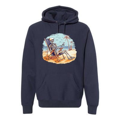 Drinking Skeleton Summer Tropical Beach Vacation Skeleton Premium Hoodie