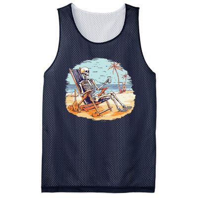 Drinking Skeleton Summer Tropical Beach Vacation Skeleton Mesh Reversible Basketball Jersey Tank