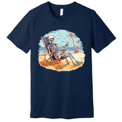 Drinking Skeleton Summer Tropical Beach Vacation Skeleton Premium T-Shirt