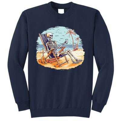 Drinking Skeleton Summer Tropical Beach Vacation Skeleton Tall Sweatshirt