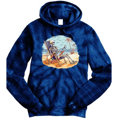 Drinking Skeleton Summer Tropical Beach Vacation Skeleton Tie Dye Hoodie