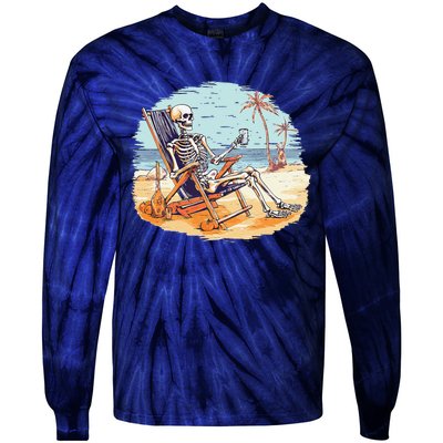 Drinking Skeleton Summer Tropical Beach Vacation Skeleton Tie-Dye Long Sleeve Shirt