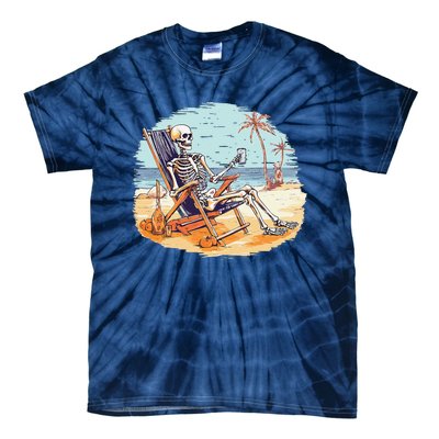 Drinking Skeleton Summer Tropical Beach Vacation Skeleton Tie-Dye T-Shirt