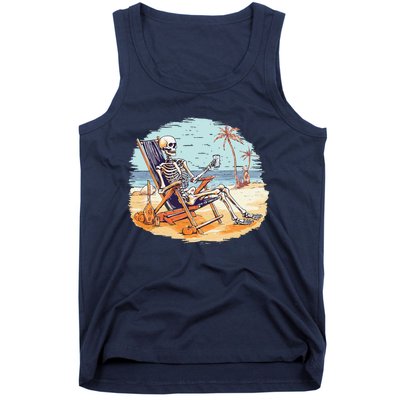 Drinking Skeleton Summer Tropical Beach Vacation Skeleton Tank Top