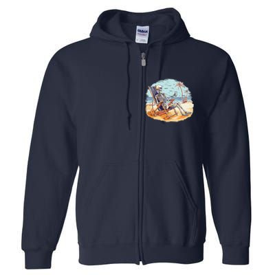 Drinking Skeleton Summer Tropical Beach Vacation Skeleton Full Zip Hoodie