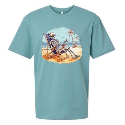 Drinking Skeleton Summer Tropical Beach Vacation Skeleton Sueded Cloud Jersey T-Shirt