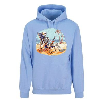 Drinking Skeleton Summer Tropical Beach Vacation Skeleton Unisex Surf Hoodie