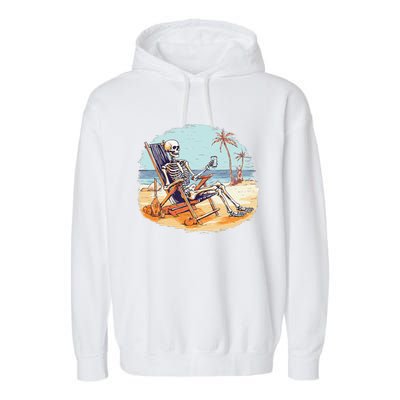 Drinking Skeleton Summer Tropical Beach Vacation Skeleton Garment-Dyed Fleece Hoodie