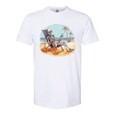 Drinking Skeleton Summer Tropical Beach Vacation Skeleton Softstyle CVC T-Shirt