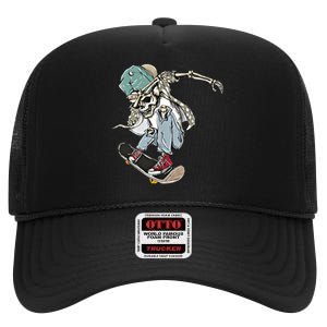 Dabbing Skeleton Skating Skateboard Skate Skateboarder Funny Gift High Crown Mesh Back Trucker Hat