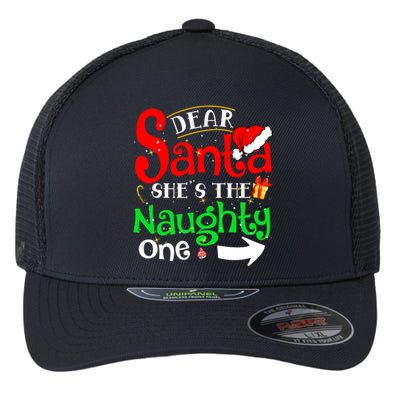 Dear Santa She Is The Naughty One Matching Couple Christmas Gift Flexfit Unipanel Trucker Cap