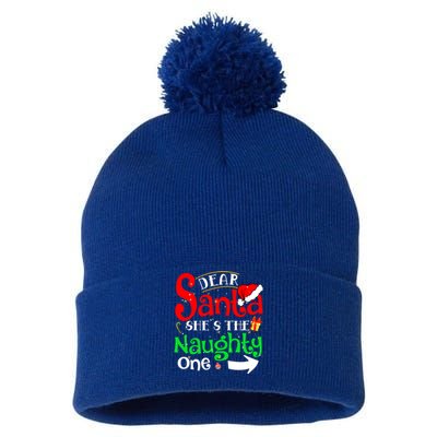 Dear Santa She Is The Naughty One Matching Couple Christmas Gift Pom Pom 12in Knit Beanie