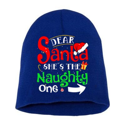 Dear Santa She Is The Naughty One Matching Couple Christmas Gift Short Acrylic Beanie