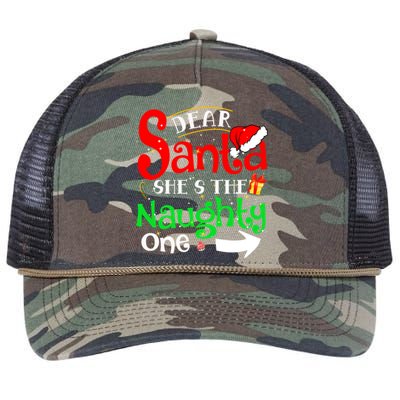 Dear Santa She Is The Naughty One Matching Couple Christmas Gift Retro Rope Trucker Hat Cap