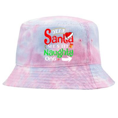 Dear Santa She Is The Naughty One Matching Couple Christmas Gift Tie-Dyed Bucket Hat