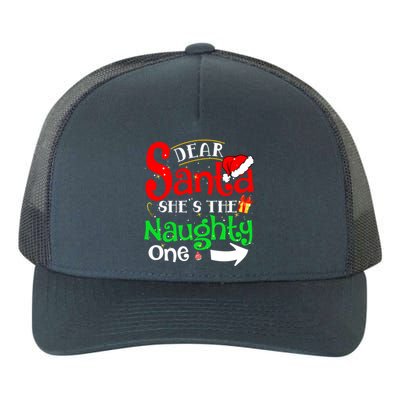 Dear Santa She Is The Naughty One Matching Couple Christmas Gift Yupoong Adult 5-Panel Trucker Hat