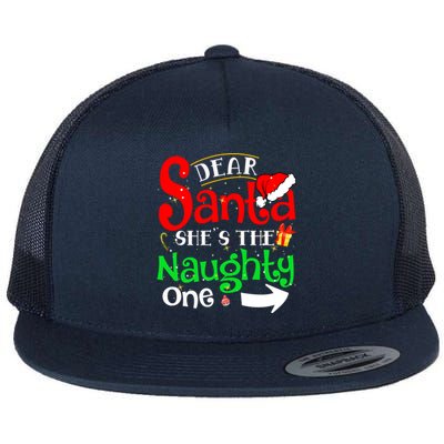 Dear Santa She Is The Naughty One Matching Couple Christmas Gift Flat Bill Trucker Hat