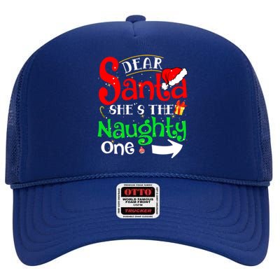 Dear Santa She Is The Naughty One Matching Couple Christmas Gift High Crown Mesh Back Trucker Hat