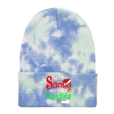 Dear Santa She Is The Naughty One Matching Couple Christmas Gift Tie Dye 12in Knit Beanie