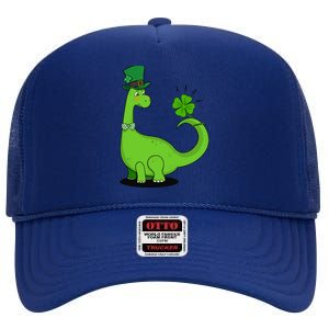 Dinosaur Shamrock St Patrick's Day High Crown Mesh Back Trucker Hat