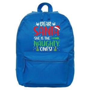 Dear Santa She Is The Naughty One Matching Couple Cool Gift 16 in Basic Backpack