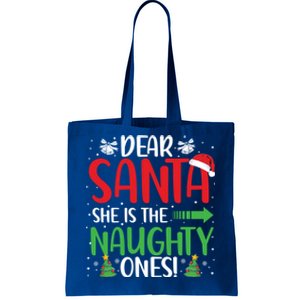 Dear Santa She Is The Naughty One Matching Couple Cool Gift Tote Bag