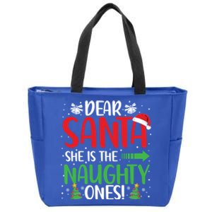 Dear Santa She Is The Naughty One Matching Couple Cool Gift Zip Tote Bag