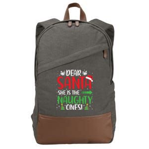 Dear Santa She Is The Naughty One Matching Couple Cool Gift Cotton Canvas Backpack