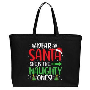 Dear Santa She Is The Naughty One Matching Couple Cool Gift Cotton Canvas Jumbo Tote