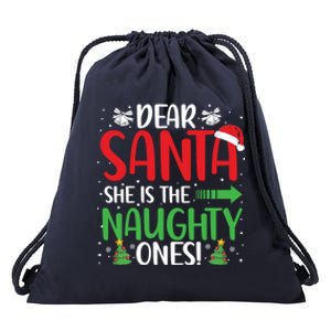 Dear Santa She Is The Naughty One Matching Couple Cool Gift Drawstring Bag