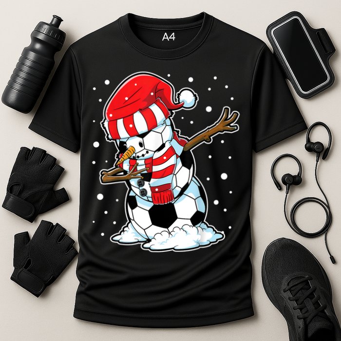 Dabbing Snowman Soccer Ball Christmas Santa Boys Dab Sport Team Cooling Performance Crew T-Shirt