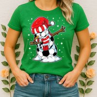 Dabbing Snowman Soccer Ball Christmas Santa Boys Dab Sport Team Womens T-Shirt