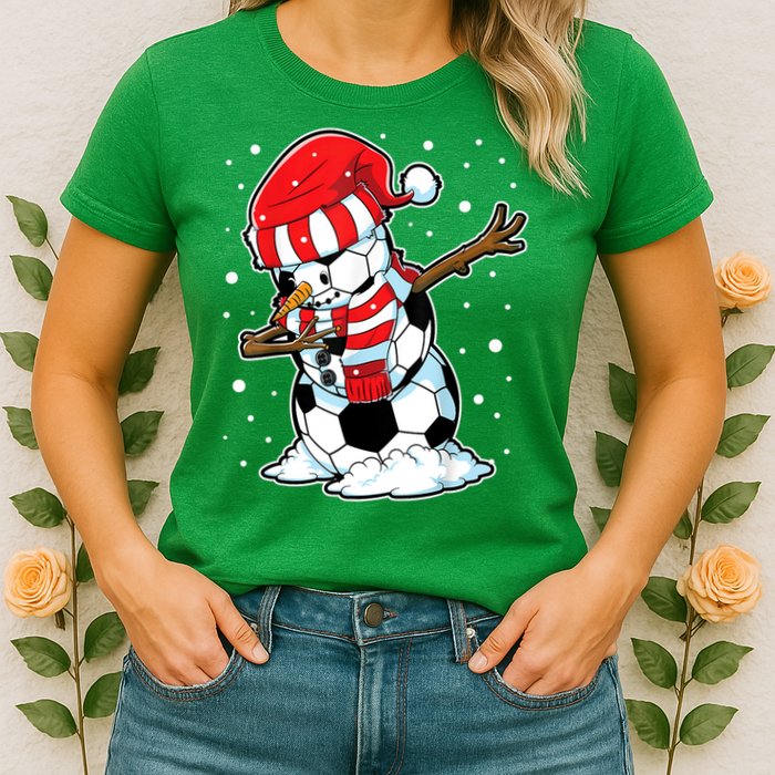 Dabbing Snowman Soccer Ball Christmas Santa Boys Dab Sport Team Womens T-Shirt