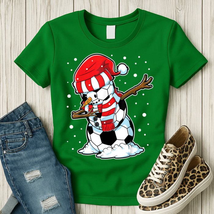 Dabbing Snowman Soccer Ball Christmas Santa Boys Dab Sport Team Womens T-Shirt