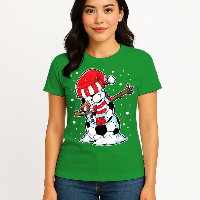 Dabbing Snowman Soccer Ball Christmas Santa Boys Dab Sport Team Womens T-Shirt